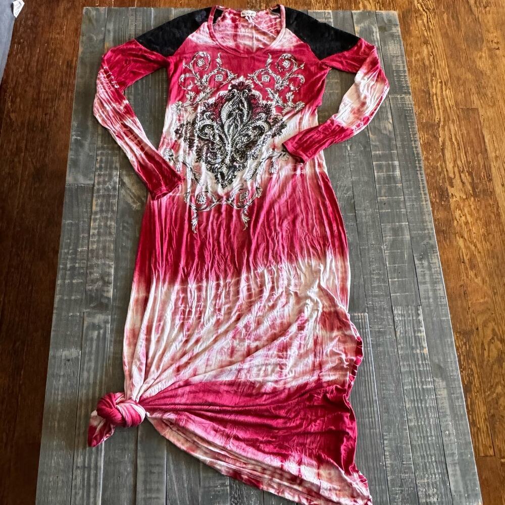 Vocal‎ Long Sleeve Tie Dye, Embellished Dress Size L